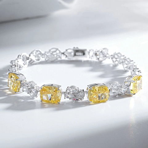 Pulsera de Lujo de Plata de Ley S925 para Mujer con Circonita Corte Flor de Hielo Brazalete Elegante Joyería de Fiesta