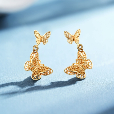 925 Sterling Zilveren Vlinder Hangende Oorbellen Opengewerkte Dubbele Vlinder Druppel Oorbellen Voor Vrouwen Elegante Dagelijkse Sieraden