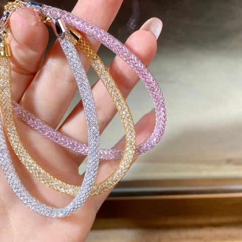 Pulsera de Malla Stardust de Plata de Ley 925 Vintage para Mujer Pulsera de Tubo de Strass Brillante Joyería Regalo