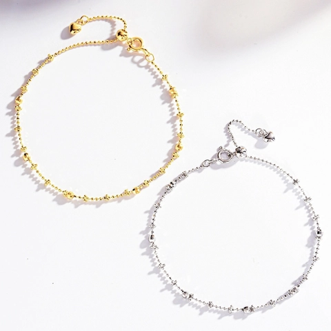 925 Sterling Silver Bead Bracelet For Women Adjustable Minimalist Gold Silver Plated Heart Pendant Dainty Fine Jewelry