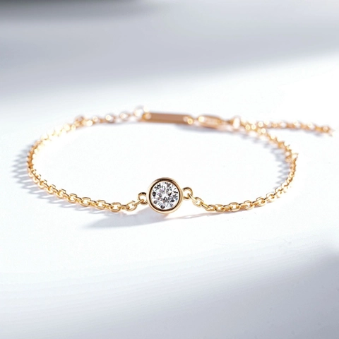 Elegante Bracciale in Argento Sterling 925 Con Strass Rotondo Castone per Donna Oro Rosa Champagne Argento Catena Regolabile Gioielli