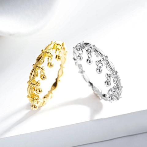 Minimalist 925 Sterling Silver Ring For Women Vintage Geometric Crown Design Bell Charms Gold Plated INS Fashion Jewelry