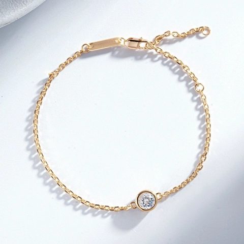 Elegante Bracciale in Argento Sterling 925 Con Strass Rotondo Castone per Donna Oro Rosa Champagne Argento Catena Regolabile Gioielli
