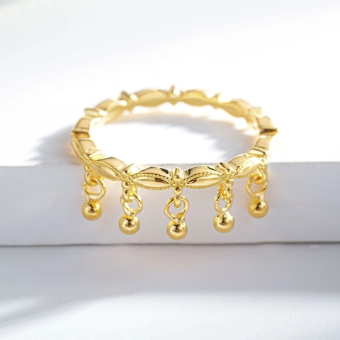 Minimalist 925 Sterling Silver Ring For Women Vintage Geometric Crown Design Bell Charms Gold Plated INS Fashion Jewelry