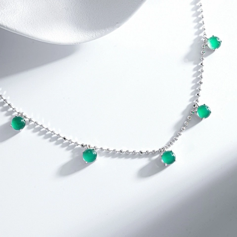 Collana con Ciondolo in Calcedonio Bianco Verde in Argento Sterling 925 Catena a Sfere Girocollo Agata Gioielli da Donna