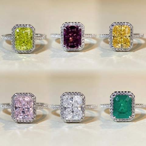925 Sterling Zilveren Radiant Slijpvorm Zirconia Ring Voor Vrouwen Luxe Halo Verlovingsring Stijlvolle Bruiloft Sieraden
