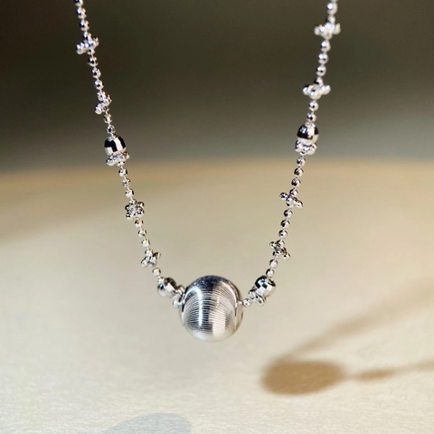 Collar de Plata de Ley 925 con Colgante de Cuenta Cepillada para Mujer Cadena de Clavícula Ajustable Joyería de Moda Dulce