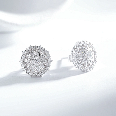 925 Sterling Silver Snowflower Stud Earrings For Women Rhinestone Inlaid Gold Silver Radiant Dainty Geometric Fashion Ear Jewelry