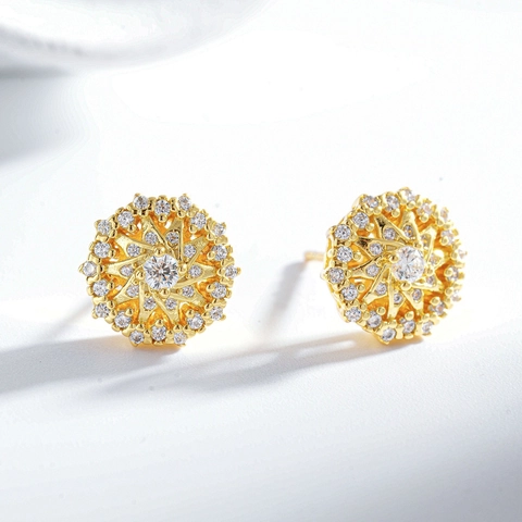 925 Sterling Silver Snowflower Stud Earrings For Women Rhinestone Inlaid Gold Silver Radiant Dainty Geometric Fashion Ear Jewelry