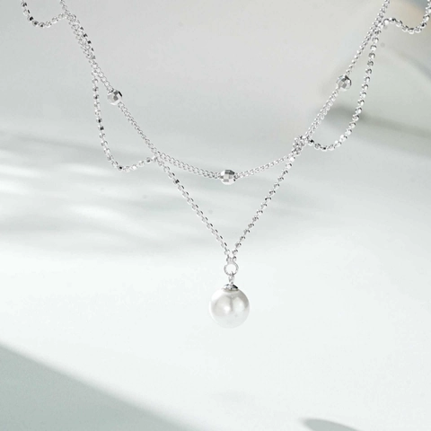 Elegante Collar de Doble Capa de Plata de Ley 925 Con Colgante de Perla Artificial y Diamantes de Imitación Joyería para Mujer Regalo