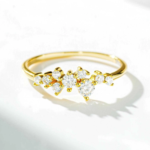 Anello in Argento Sterling 925 con Moissanite di Colore D Placcato Oro 18K Anello a Fascia a Grappolo Minimalista da Donna