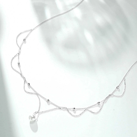 Elegante Collar de Doble Capa de Plata de Ley 925 Con Colgante de Perla Artificial y Diamantes de Imitación Joyería para Mujer Regalo