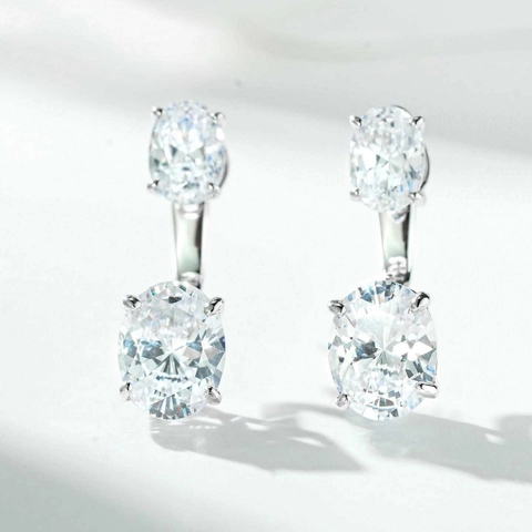 S925 Argento Sterling Doppio Ovale Strass Orecchini a Bottone Per Donna Elegante Placcato Oro Rosa Geometrico Gioielli di Moda