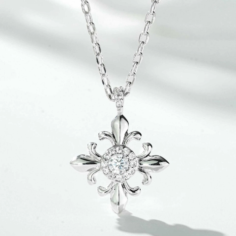 Vintage Kupfer Fleur-de-Lis Kreuz Anhänger Halskette Galvanisiert Gold Silber Strass Eingelegt Mode Schmuck Für Damen Herren