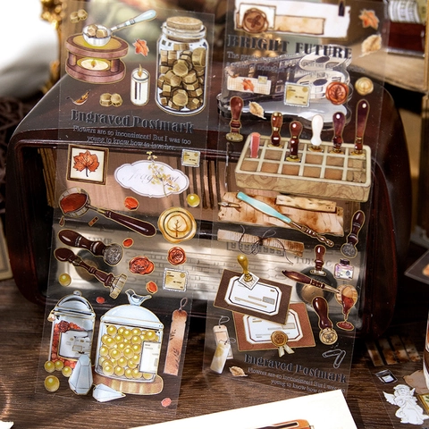 Vintage PET Aufkleber Pack Für Scrapbooking Schöne Momente Serie Retro Kaffee Schallplatte Thema Transparente Deko Aufkleber