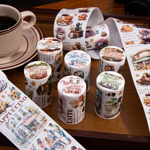 Vintage Coffee Diary Washi Tape Special Oil Printing DIY Scrapbooking Decorative Tape For Journaling Stationery Stickers