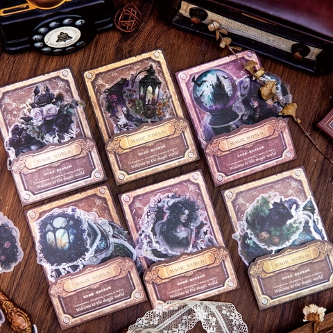 Magic World Vintage Gothic PET Stickers Mysterious Dark Potion Witch Theme Waterproof Scrapbooking Journal Decoration Collection