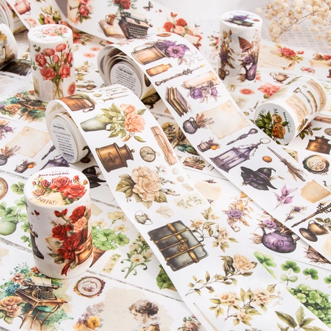 Vintage Botanical Washi Tape Manor Diary Series Floral Rose Decorative Masking Tape For Scrapbooking DIY Journaling Stationery