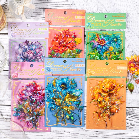 Dream Flower Serie PET Aufkleber Muschellicht Laser Floral Scrapbooking Material Blätter Für Journaling DIY Dekor