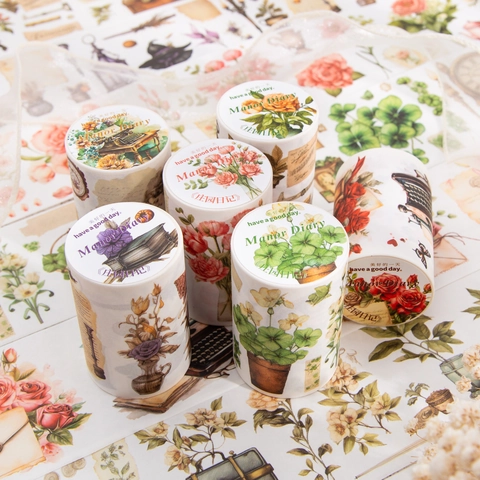 Vintage Botanical Washi Tape Manor Diary Series Floral Rose Decorative Masking Tape For Scrapbooking DIY Journaling Stationery