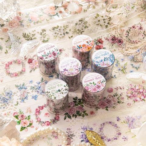 Nastro Fustellato PET Serie Flower Day Collection Fiori Vintage per Scrapbooking Journaling DIY Artigianato Estetico Floreale Washi Tape