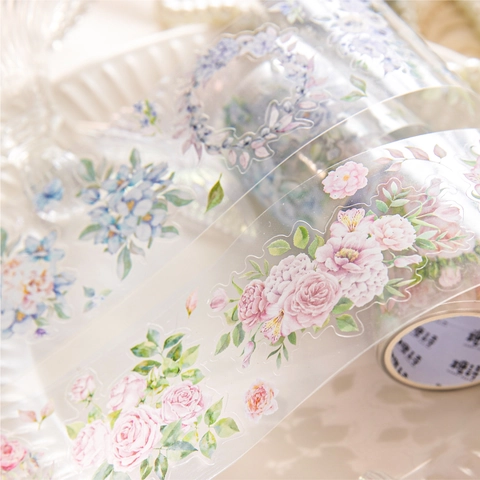 Nastro Fustellato PET Serie Flower Day Collection Fiori Vintage per Scrapbooking Journaling DIY Artigianato Estetico Floreale Washi Tape