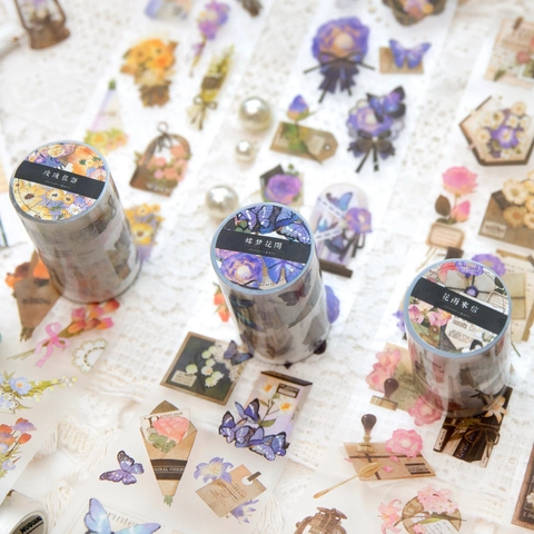 Vintage Floral Butterfly PET Decorative Tape Matte Finish Aesthetic Washi Tape For Scrapbooking Journaling Stationery Stickers