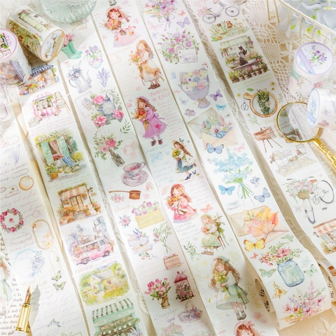 Heartbeat Flower Shop Washi Tape Watercolor Hand Painted Floral Girl Scrapbooking Decorative Sticker Tape For DIY Journaling