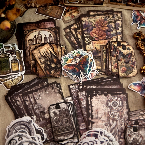 Vintage Scrapbooking Material Kit Retro Paper Stickers Steampunk Botanical Butterfly Decorative Journaling Supplies For DIY Art Craft Pack