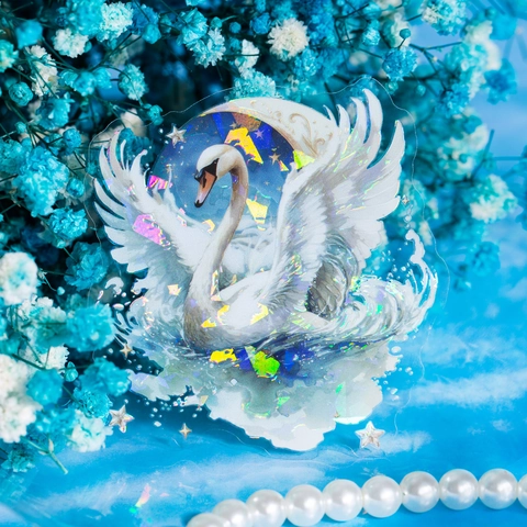 Swan Star Dream Series Holographic Shell Light PET Stickers For DIY Journaling Scrapbooking Aesthetic Scrapbook Decoration