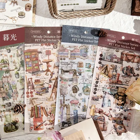 Vintage PET Wasserfeste Aufkleber Retro Scrapbooking Journal Material Für DIY Kunsthandwerk Karten Machen Dekorationen