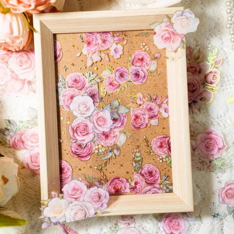 Vintage Floral PET Stickers Bronzing Flower Theme Planner Decoration Scrapbooking Materials Aesthetic Transparent Plant Decals For Journaling DIY