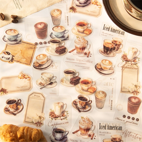 Momo PET Stickers Retro Coffee Theme Decorative Collage Stationery For Hand Ledger Journal DIY Scrapbooking