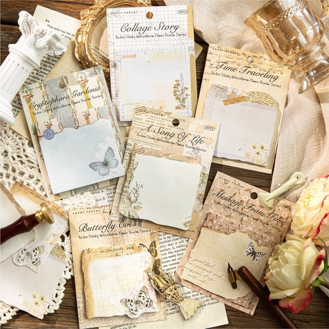 Retro Vintage Floral Butterfly Decorative Material Paper For Journaling DIY Scrapbooking Background Printed Memo Pad
