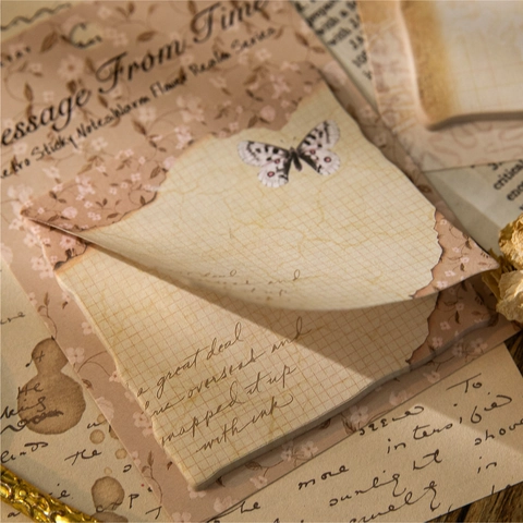 Retro Vintage Floral Butterfly Decorative Material Paper For Journaling DIY Scrapbooking Background Printed Memo Pad