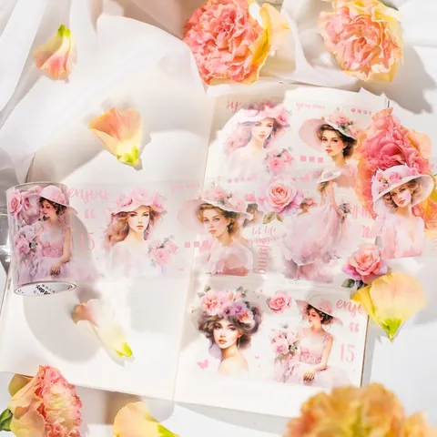 Nastro Decorativo PET Ragazza Primavera Vintage Vittoriano Nastro Adesivo Personaggi Floreale Per Scrapbooking DIY Artigianato