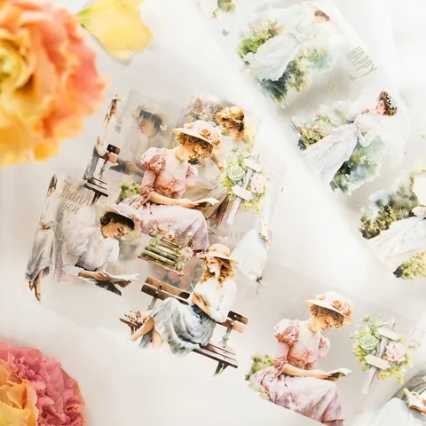 Nastro Decorativo PET Ragazza Primavera Vintage Vittoriano Nastro Adesivo Personaggi Floreale Per Scrapbooking DIY Artigianato