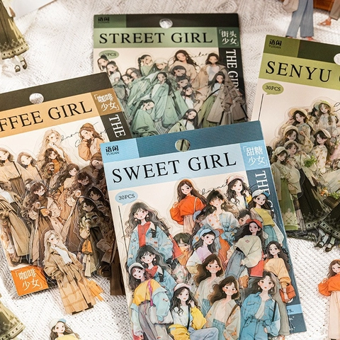 Vintage Girl Character PET Stickers Waterproof Transparent Figure Decals For Planner Scrapbooking DIY Journaling Art Decoration