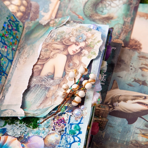 Retro Undersea Theme Scrapbooking Material Paper Mermaid Sea God Pattern For Junk Journal DIY Crafting Vintage Stationery Decoration