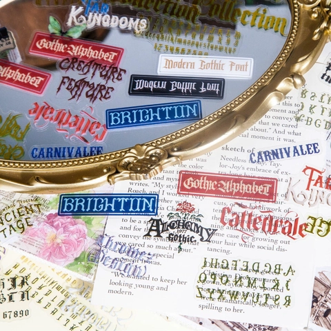 Confezione di Adesivi Alfabeto Gotico Retrò PET Bronzato Scuro Vintage Lettera Numero Adesivi Decorativi per Journal Scrapbook Fai da te