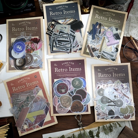 Vintage PET Stickers Retro Film Wax Seal Floral Pattern Decorative Scrapbooking Materials For DIY Journals Craft Stickers