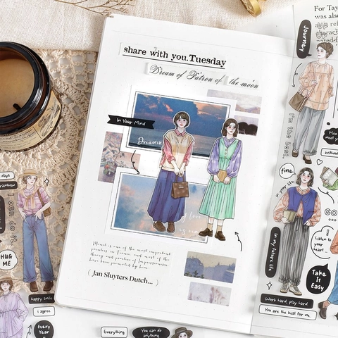 Fashion Girls Figure PET Washi Tape Stickers For DIY Scrapbooking Journaling Artistic Style Decorative Character Decal
