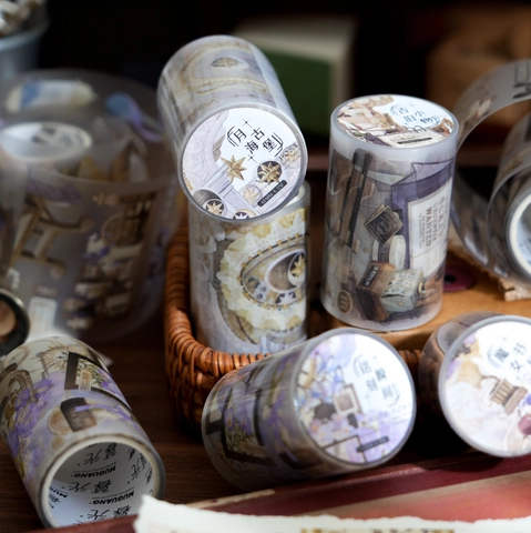 Vintage PET Decorative Tape White Ink Scrapbooking Supplies Aesthetic Botanical Floral Antique Ephemera Journaling Stickers Ribbon