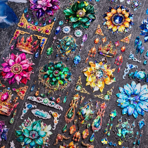 Radiant Flowers PET Tape Gemstone Floral Crown Scrapbooking Decorative Tape Vintage Baroque Style Journaling DIY Sticker Shell Light Process