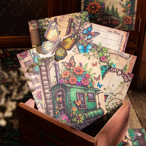 Papel de Material para Scrapbook Serie Trayectoria de Mariposa Vintage Papel Decorativo Mariposa Floral Retro para Bricolaje Journaling