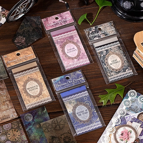 Juego de 40 Hojas de Papel Vitela Vintage Europeo Libro de Material Temas Mecánicos Mariposa y Estrellas para Decoración DIY Manual