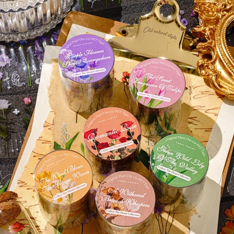 Nastro Decorativo Fustellato in PET Vintage Floreale Estetico Piante Fiori Trasparente Scrapbooking Sticker per Journaling DIY Arte Artigianato Planner