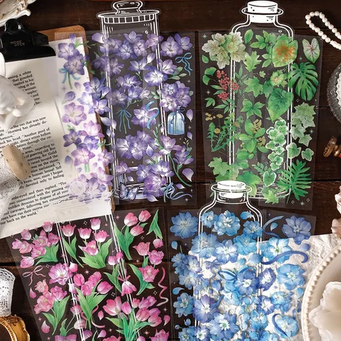Vintage PET Transparente Blumen Klebeband Journal Ästhetische Blumen Aufkleber Botanischer Garten Scrapbooking Material Dekoration Für Kunst Handwerk