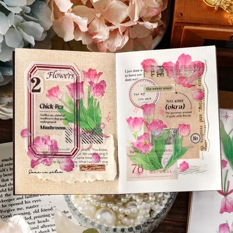 Vintage PET Transparent Floral Tape Journal Aesthetic Flowers Stickers Botanical Garden Scrapbooking Material Decoration For Arts Crafts