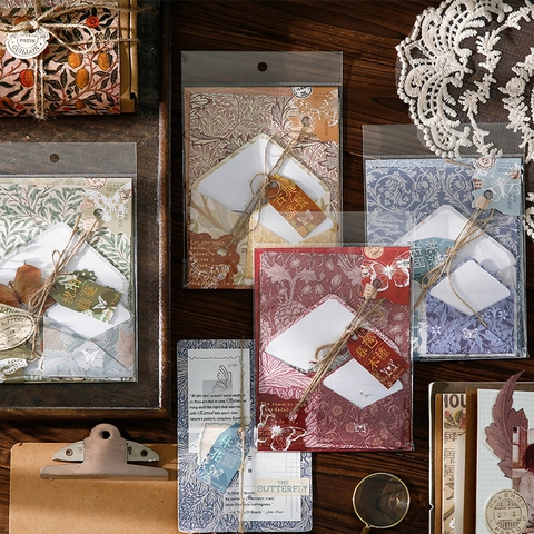 Kit de Material de Scrapbooking Vintage Morris Carta de Mariposa Pegatinas Sobres de Papel para Diario DIY Diseño Botánico Floral